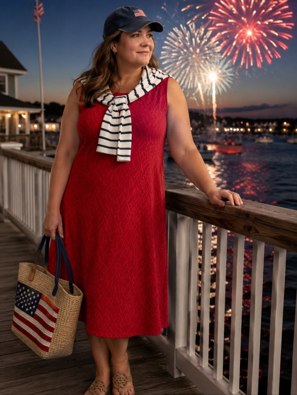 Red Sleeveless Plus Size Dress diamond print knit midi Sheath Preppy Sz 1X